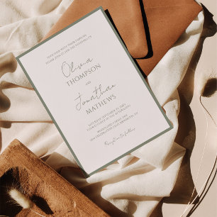 Convites Casamento com Borda Verde Sage Simples em Script