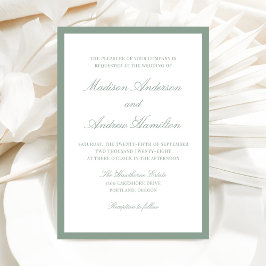 Convites Casamento com Borda Verde Sálvia Moderna
