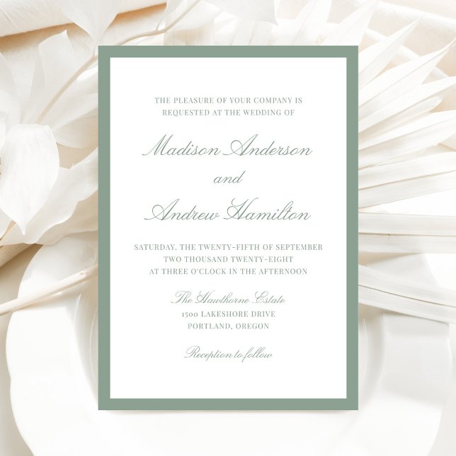 Convites Casamento com Borda Verde Sálvia Moderna (Criador carregado)