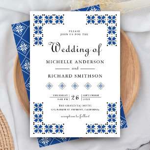 Convites Casamento com Bordado Ucraniano Azul e Preto