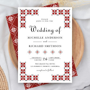 Convites Casamento com Bordado Ucraniano Vermelho e Preto