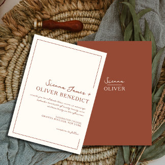 Convites Casamento com Bordadura de Terracota Chic Minimali