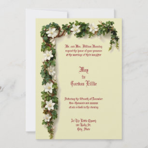 Convites Casamento com Bordadura de Videira Floral Branca