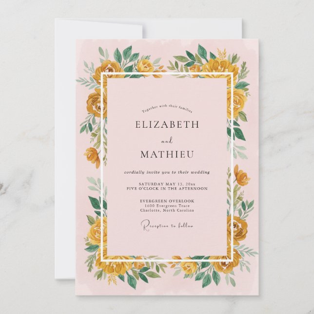 Convites Casamento com Bordadura Floral Âmbar (Frente)