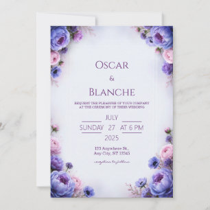 Convites Casamento com Bordadura Floral Bege Rosa e Azul-Pe
