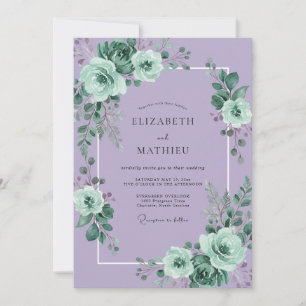Convites Casamento com Bordadura Floral de Lavanda