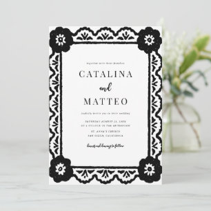 Convites Casamento com Bordadura Floral Preta e Branca Dese