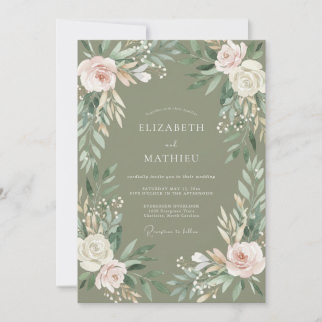 Convites Casamento com Bordadura Floral Salvia (Frente)