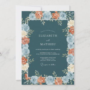 Convites Casamento com Bordadura Floral Turquesa
