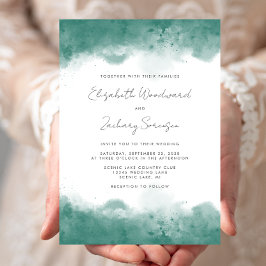 Convites Casamento com Bordas de Aquarela Azul Moderno