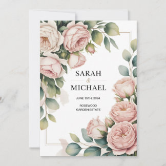 Convites casamento com bordas de flor de peônia