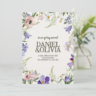 Convites Casamento com bordas planas de roxo e creme
