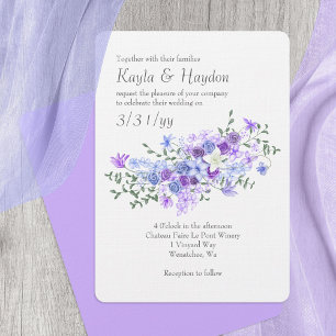 Convites Casamento com Bouquet de Rosa Azul Roxo e Claro