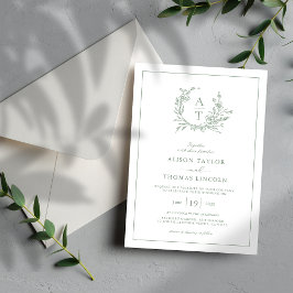 Convites Casamento com Brasão de Flor Silvestre Verde Safir