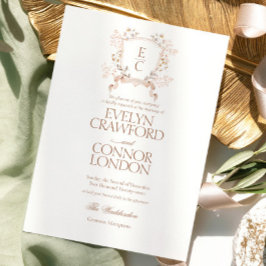 Convites Casamento com Brasão Floral Elegante de Outono