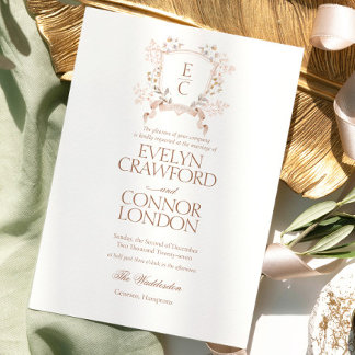 Convites Casamento com Brasão Floral Elegante de Outono
