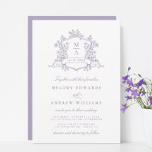Casamento com Brasão Floral Lavanda Romântica