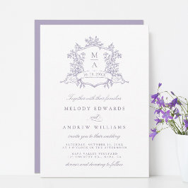 Convites Casamento com Brasão Floral Lavanda Romântica