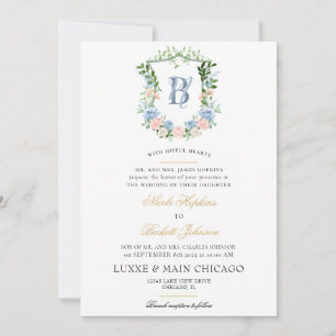 Convites Casamento com Brasão Floral Rosa
