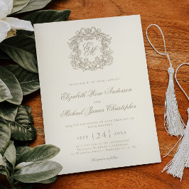 Convites Casamento com Brasão Monograma Vintage Marfim Eleg