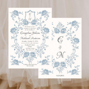 Convites Casamento com Brasão Vintage de Rosas em Letra Fra