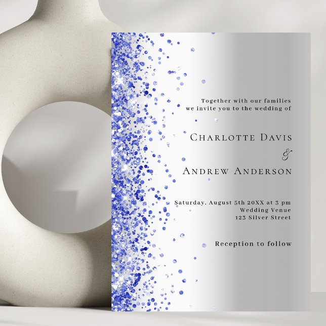Convites Casamento com brilho azul de prata (Criador carregado)