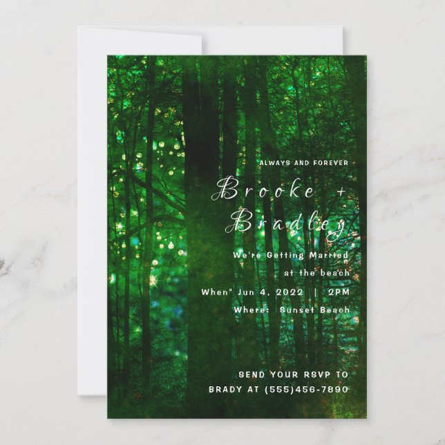 Convites Casamento com Brilho da Floresta Verde Oliva (Frente)