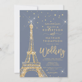 Convites Casamento com brilho de ouro em torre Eiffel