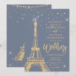 Convites Casamento com brilho de ouro em torre Eiffel