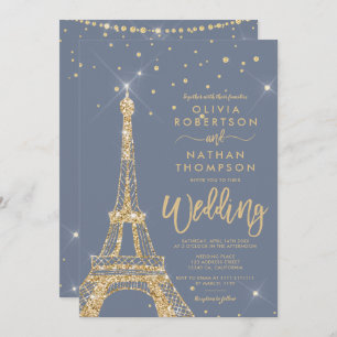 Convites Casamento com brilho de ouro em torre Eiffel