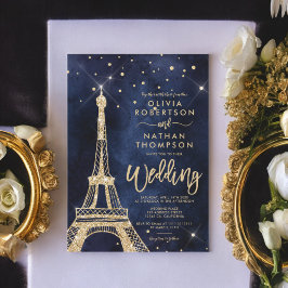 Convites Casamento com brilho de ouro em torre Eiffel