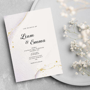 Convites Casamento com brilho de ouro roxo minimalista