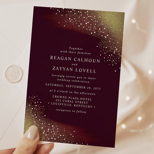 Convites Casamento com Brilho em Borgonha e Dourado (Criador carregado)