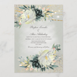 Convites Casamento com Brilho Floral em Aquarela Verde Bran