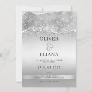 Convites Casamento com brilho prateado deslumbrante