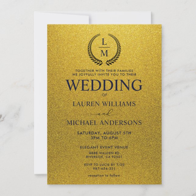 Convites Casamento com Brilho Preto e Dourado (Frente)