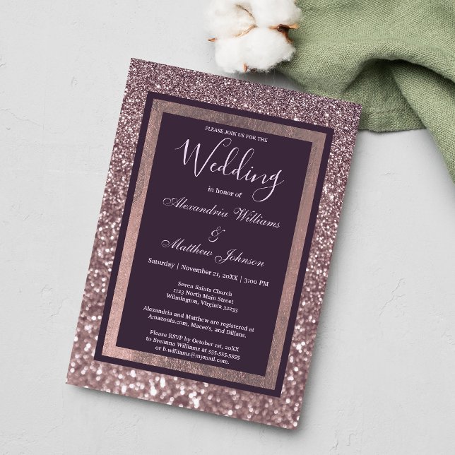 Convites Casamento com brilho roxo de na moda lavanda escur (Stylish dark lavender purple glitter Wedding )