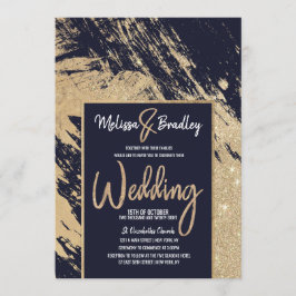 Convites Casamento com Brushstrokes Azul-brilhante, Marinho