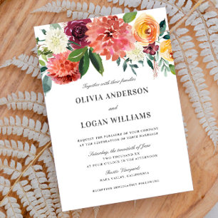 Convites Casamento com Buquê Floral Romântico e Aquarela El