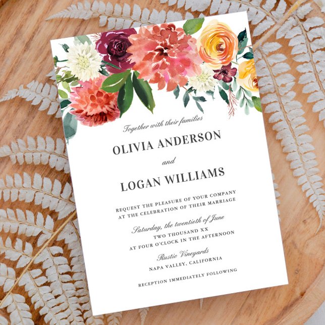 Convites Casamento com Buquê Floral Romântico e Aquarela El (Criador carregado)
