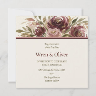 Convites Casamento com Cabeçalho Floral Borgonha
