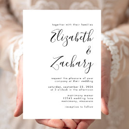 Convites Casamento com Caligrafia Branca e Negra Moderna