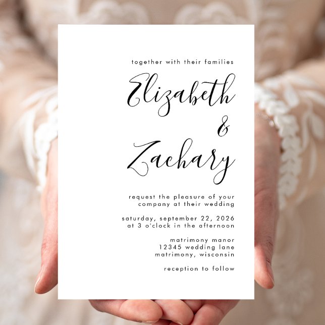 Convites Casamento com Caligrafia Branca e Negra Moderna (Criador carregado)