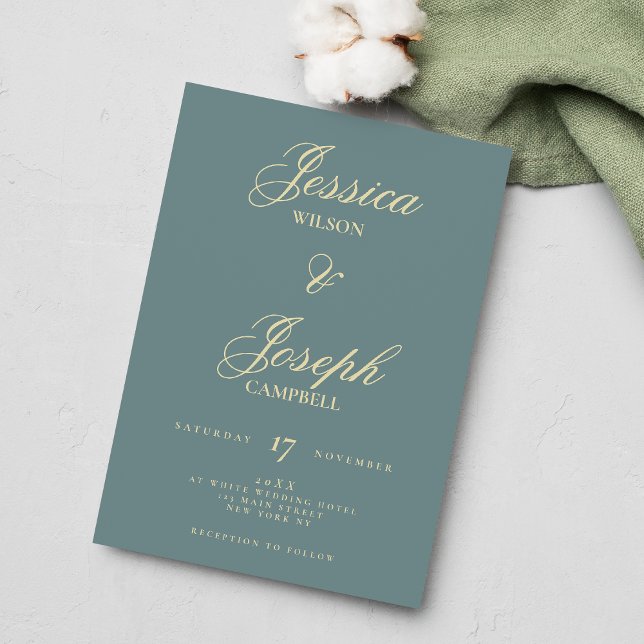 Convites Casamento com caligrafia clássica do Egeu (Aegean teal classic script calligraphy wedding)