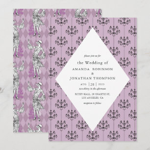 Convites Casamento com Caligrafia de Paris Roxa e Negra