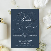 Casamento com Caligrafia Elegante Azul Marinho Clá