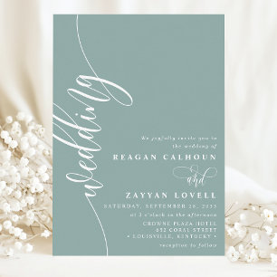 Convites Casamento com Caligrafia Elegante em Azul Poeirent