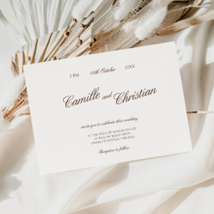 Convites Casamento com Caligrafia Elegante em Marfim e Marr