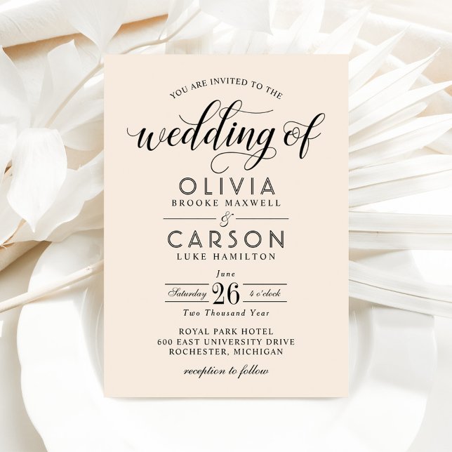 Convites Casamento com Caligrafia em Marfim Elegante (Criador carregado)