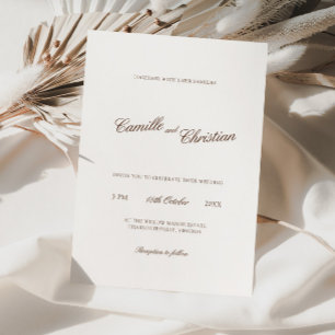 Convites Casamento com Caligrafia em Marrom Quente e Marfim